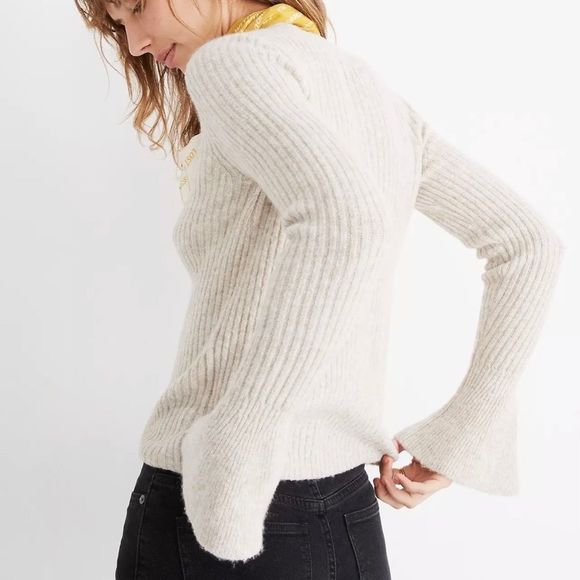 Madewell Ruffle-Cuff Pullover Sweater Oatmeal Size XS - Picture 5 of 11